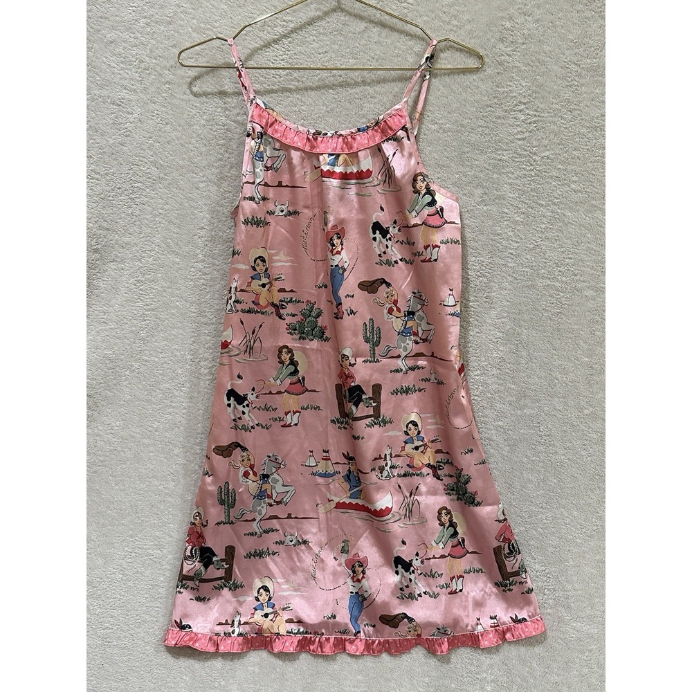 Nick & Nora Sleepwear Retro Western Pink Cowgirl Pinup Pajama Slip Dress XL - 16